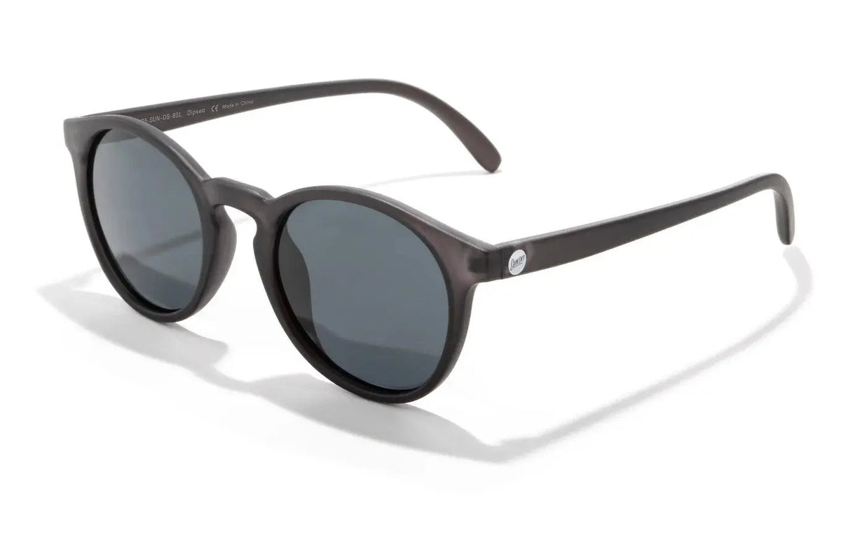 Sunski Dipsea black slate sunglasses with round frames and dark lenses, stylish eyewear for sun protection and casual wear.