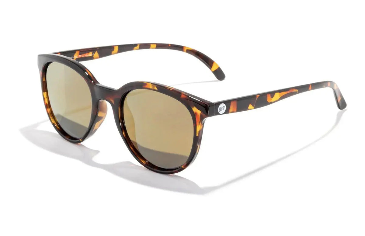 Sunski Makani tortoise gold sunglasses with round frames and dark tinted lenses, stylish and lightweight for everyday wear.