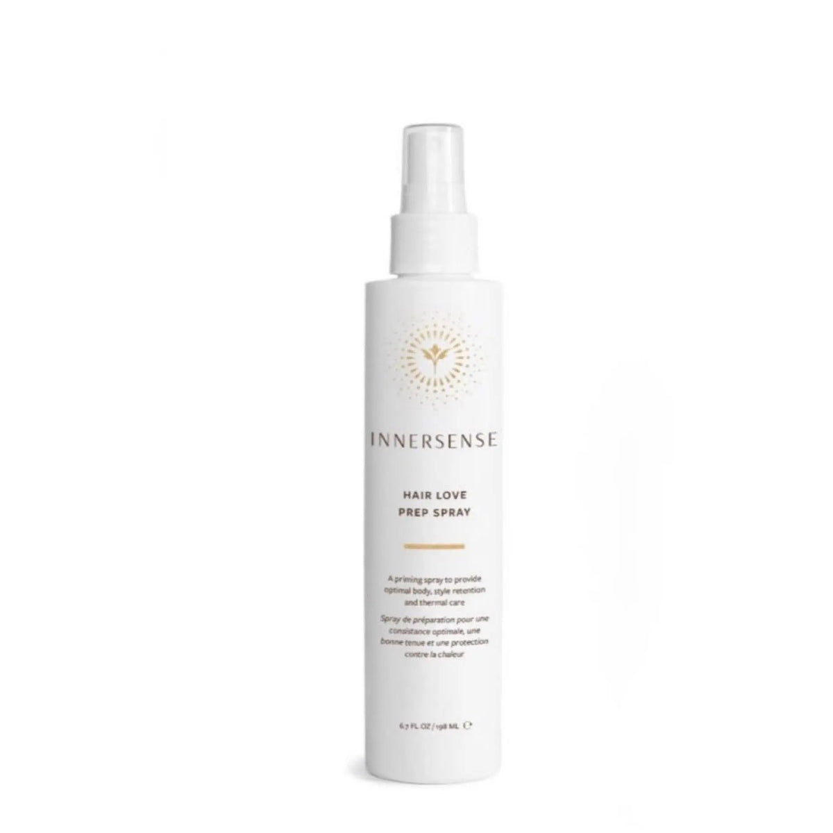 Innersense Organic Beauty Hair Love Prep Spray for haircare, featuring a spray bottle with natural ingredients and a clean design.