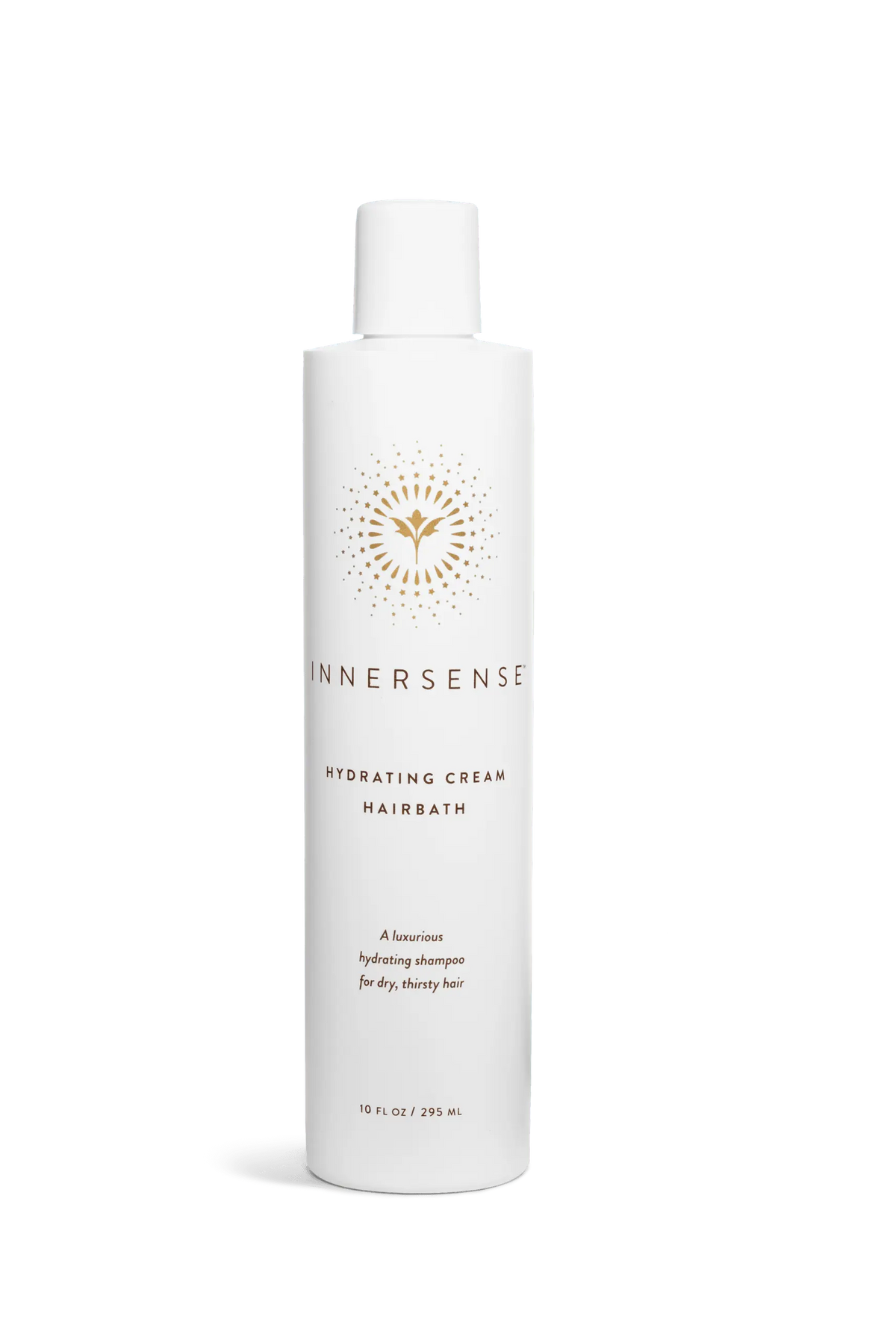 Innersense Organic Beauty Hydrating Cream Hairbath in a white bottle with a pump dispenser, designed for moisturizing hair care.