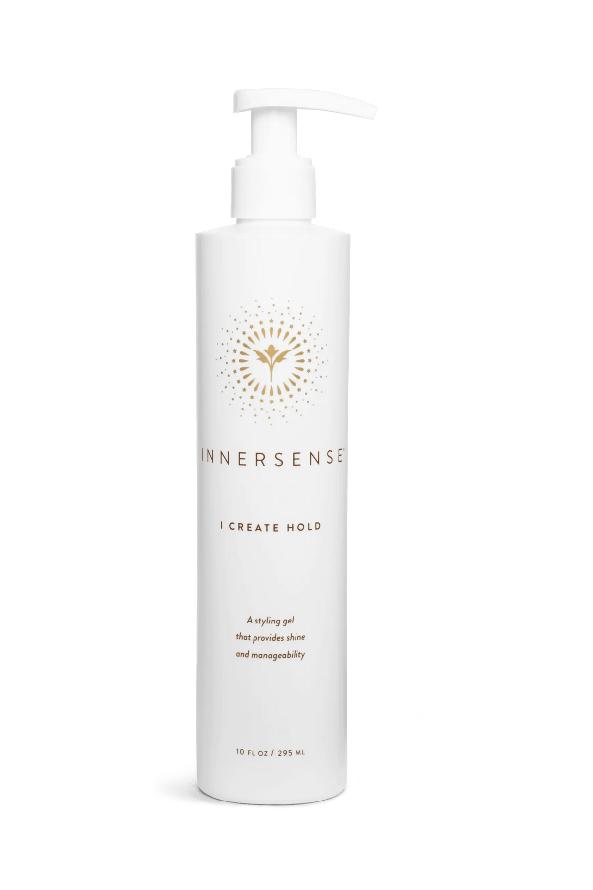 Innersense Organic Beauty I Create Hold haircare product with a sleek black bottle and pump dispenser for styling hold.
