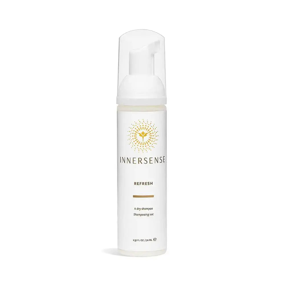 Innersense Organic Beauty Refresh Dry Shampoo bottle with pump, haircare product for freshening hair and reducing oil.