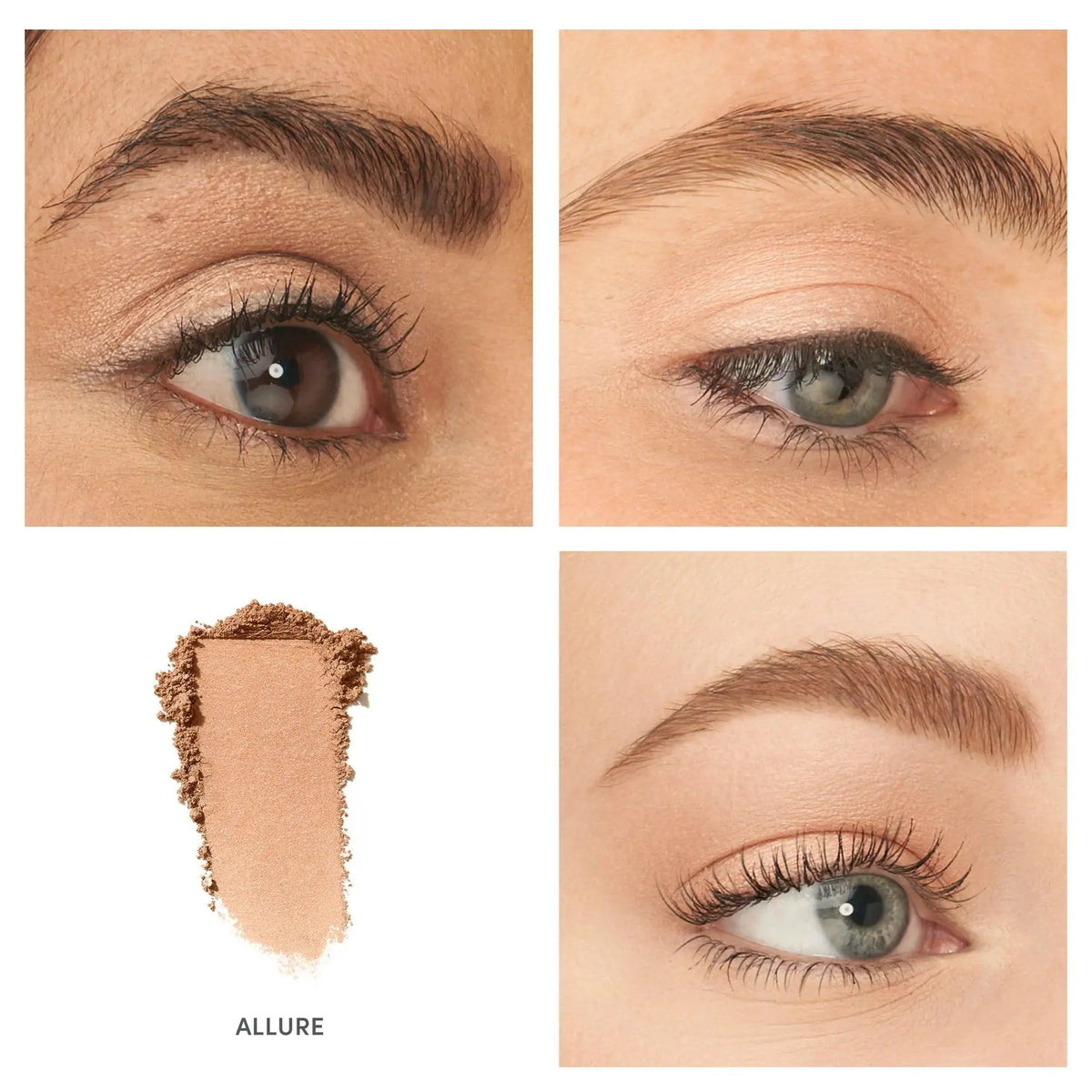 Jane Iredale PurePressed® Eye Shadow Single in Allure with shimmering beige color, displayed in its compact container.