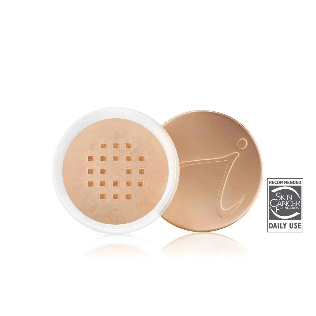 Jane Iredale Amazing Base® loose mineral foundation powder with SPF 20/15 in amber shade, shown in a close-up image.