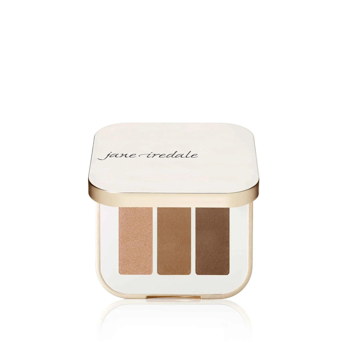 Jane Iredale PurePressed® Eye Shadow Triple with shades of brown and sugar in a compact makeup palette.