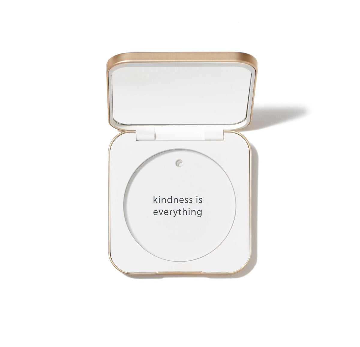 Refillable Jane Iredale makeup compact with a floral sprig design, showcasing a sleek, portable cosmetic case with elegant details.