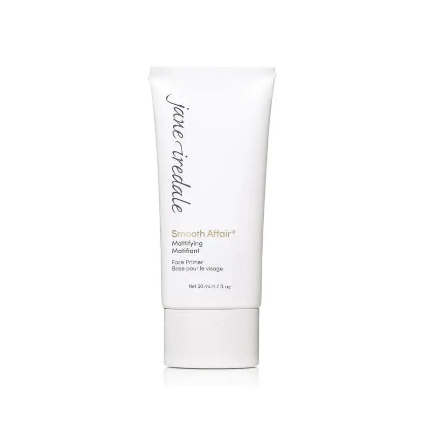 Jane Iredale Smooth Affair® Mattifying Face Primer applied on skin, providing a matte finish for a smooth, flawless look.