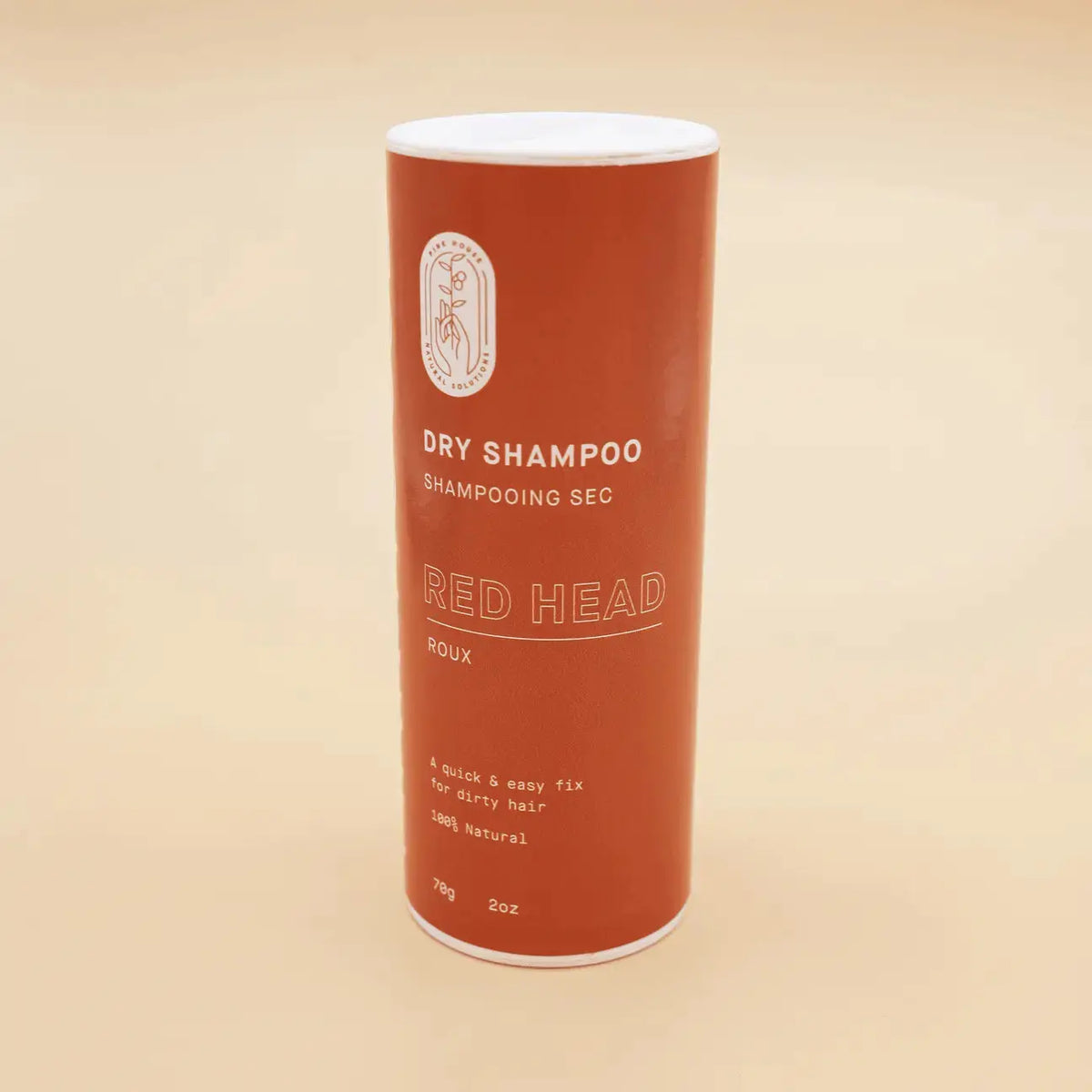 Pink House Natural Solutions brunette dry shampoo bottle, haircare product for fresh, oil-free hair and volume.