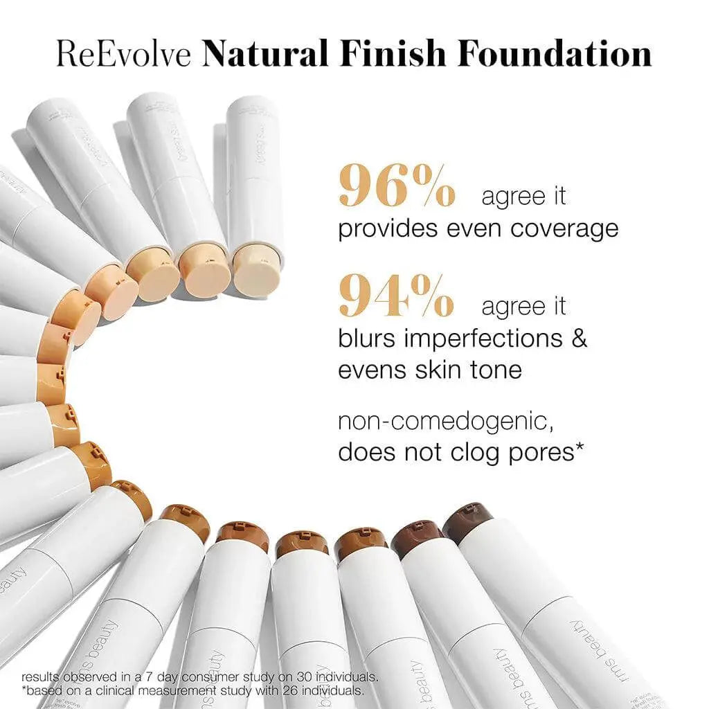 RMS Beauty ReEvolve™ Natural Finish Liquid Foundation refill in sleek cosmetic container, showcasing the product's smooth, natural finish.