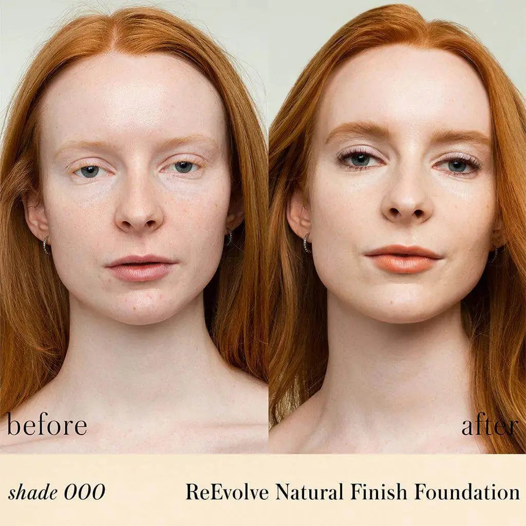 RMS Beauty ReEvolve Natural Finish Liquid Foundation refill in sleek packaging, showcasing the cosmetic product and brand logo