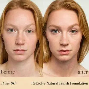 RMS Beauty ReEvolve™ Natural Finish Liquid Foundation refill, cosmetic product with smooth liquid texture in sleek packaging