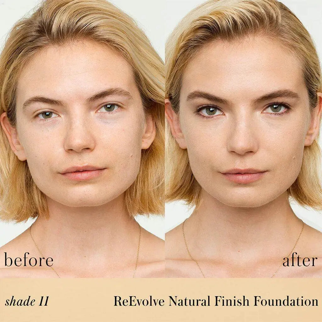 RMS Beauty ReEvolve Natural Finish Liquid Foundation refill in sleek packaging, showcasing smooth, lightweight cosmetic liquid.