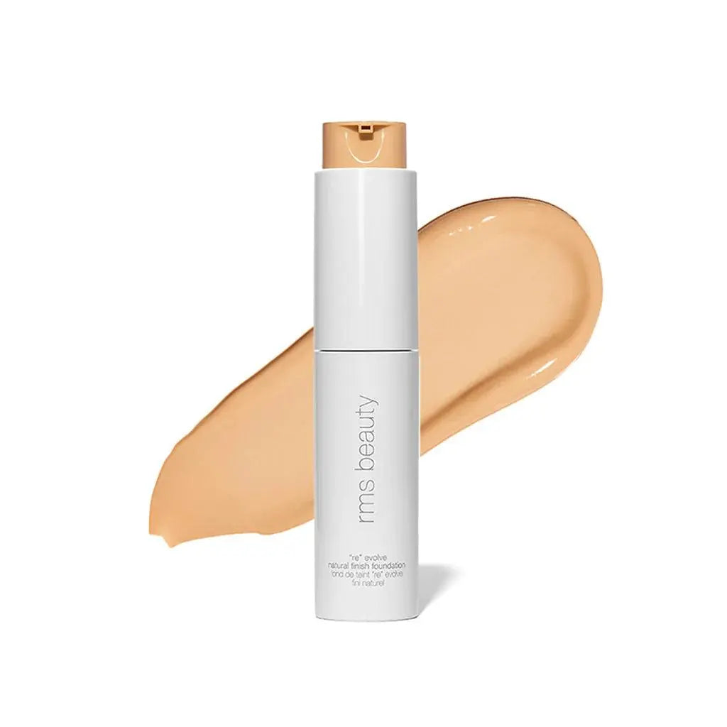 RMS Beauty ReEvolve Natural Finish Liquid Foundation refill in sleek packaging, showcasing the cosmetic product for a natural look.