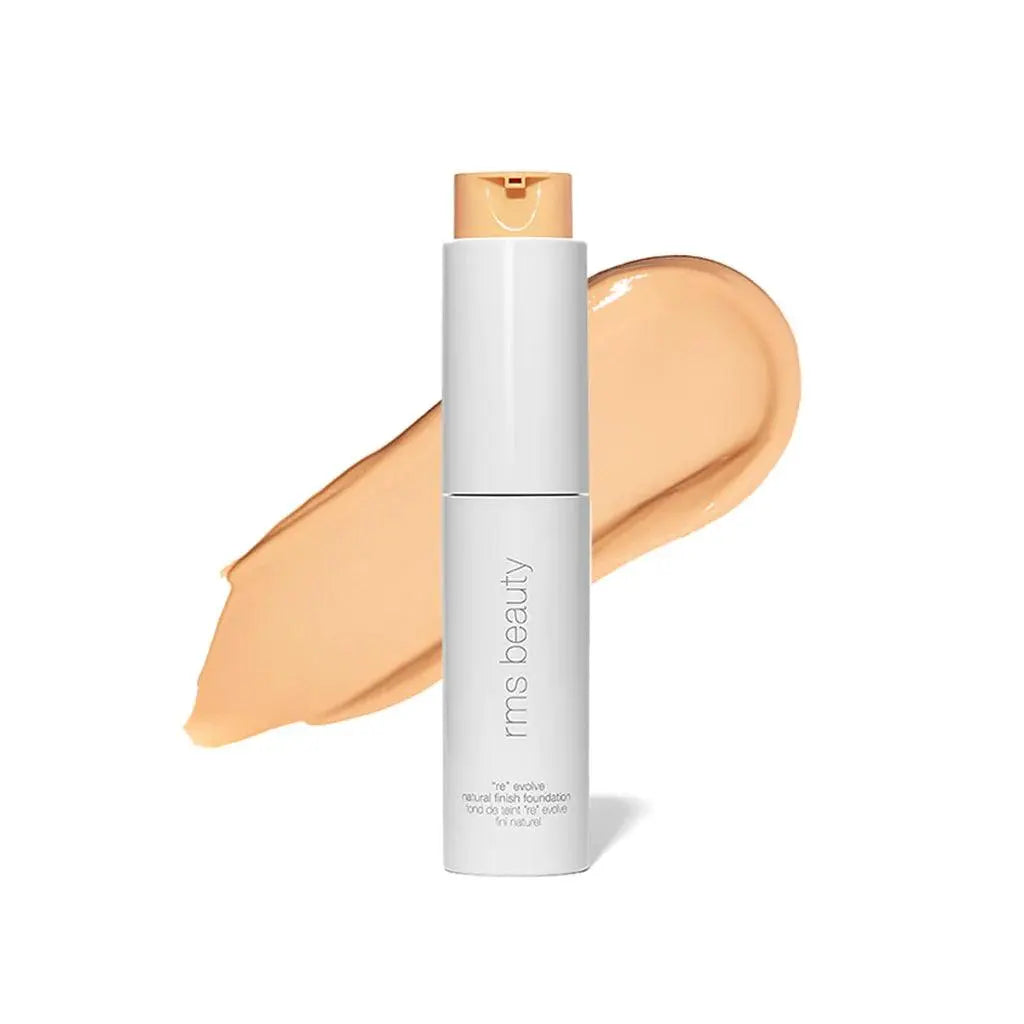 RMS Beauty ReEvolve™ Natural Finish Liquid Foundation refill in sleek packaging, showcasing the cosmetic product for a natural glow.