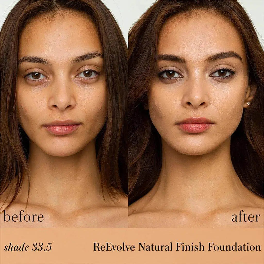 ReEvolve™ Natural Finish Liquid Foundation refill by RMS Beauty, showcasing the sleek packaging and product details.