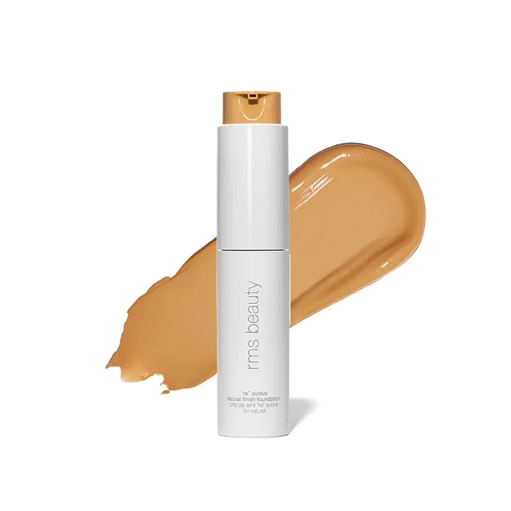 RMS Beauty ReEvolve Natural Finish Liquid Foundation refill in sleek container, showcasing smooth, natural-looking complexion.