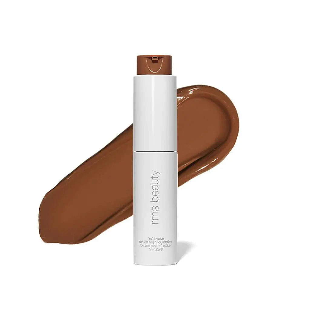 RMS Beauty ReEvolve Natural Finish Liquid Foundation refill in sleek container, showcasing smooth liquid makeup for a natural look.