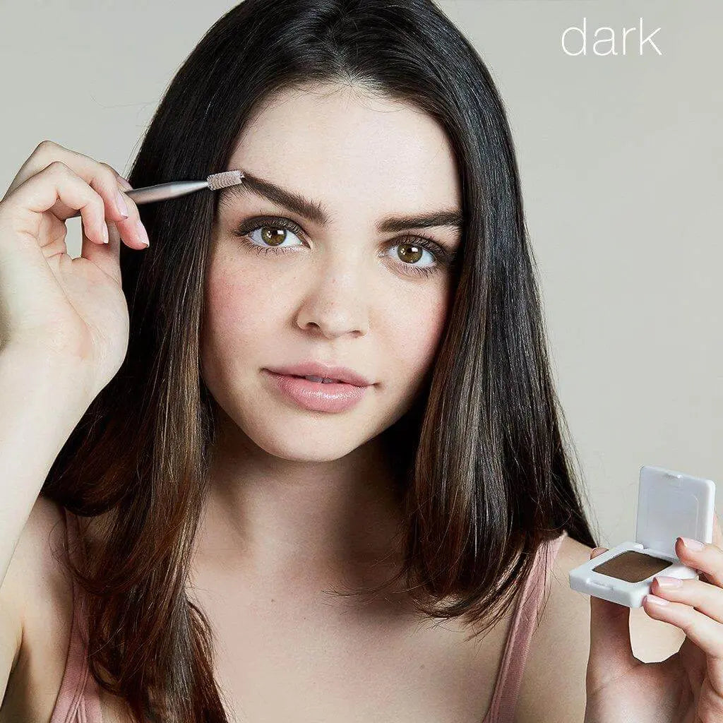 RMS Beauty Back2Brow Powder in light shade, cosmetic brow powder in a compact with a mirror and brush for natural eyebrow enhancement.