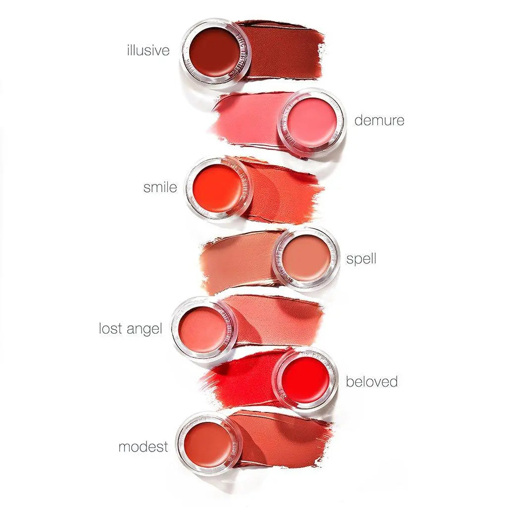 RMS Beauty Lip to Cheek cosmetics in shade Spell, showcasing a creamy blush and lip tint in a sleek compact.