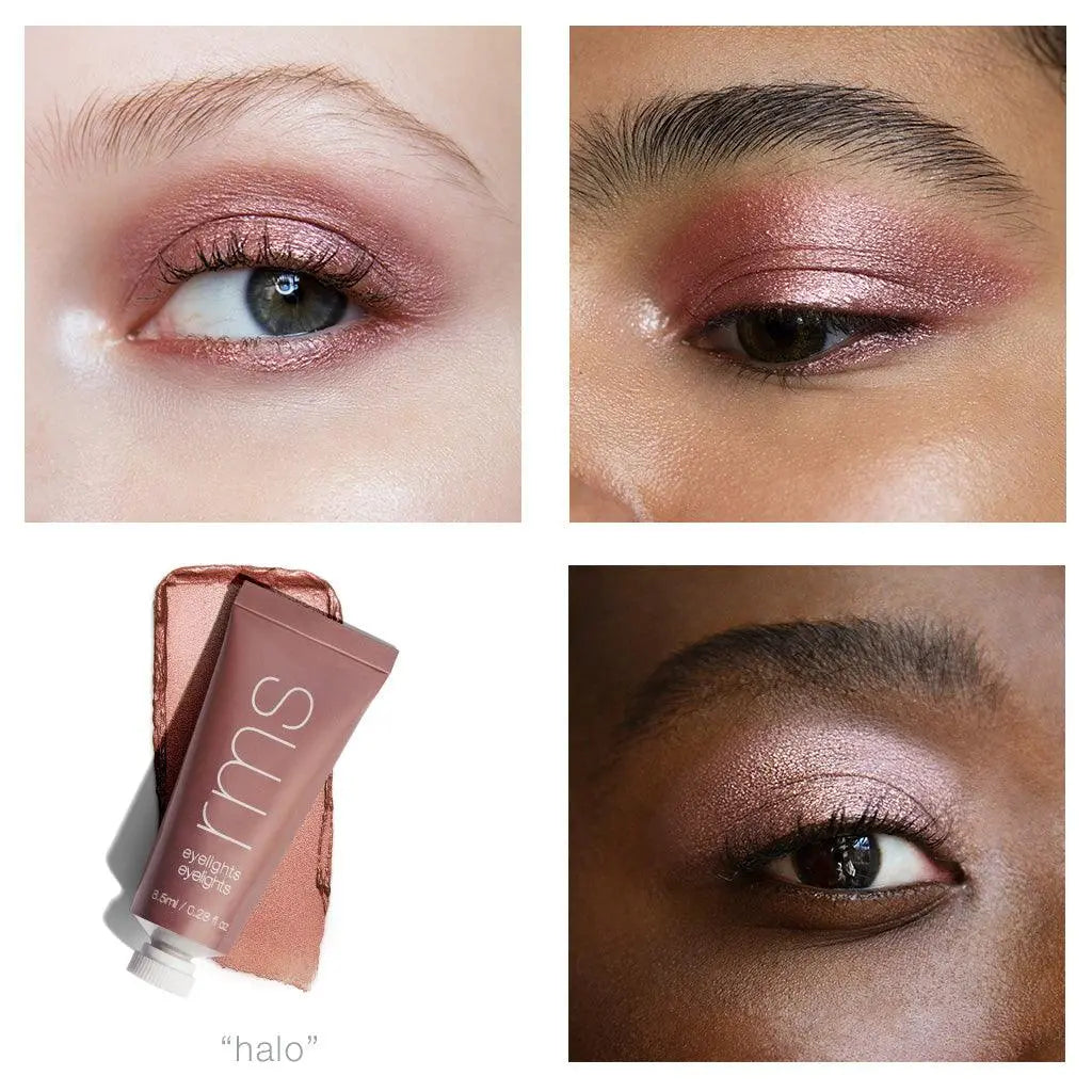 RMS Beauty Eyelights Cream Eyeshadow in Flare with soft pink and shimmer for a luminous eye look.