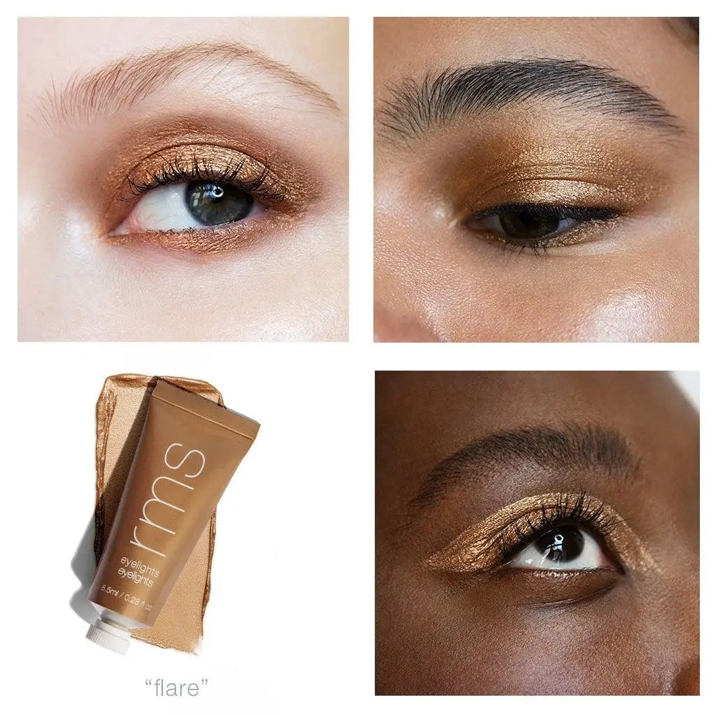 RMS Beauty Eyelights Cream Eyeshadow in Flare with a smooth, blendable eye shadow formula in a warm, shimmering shade.