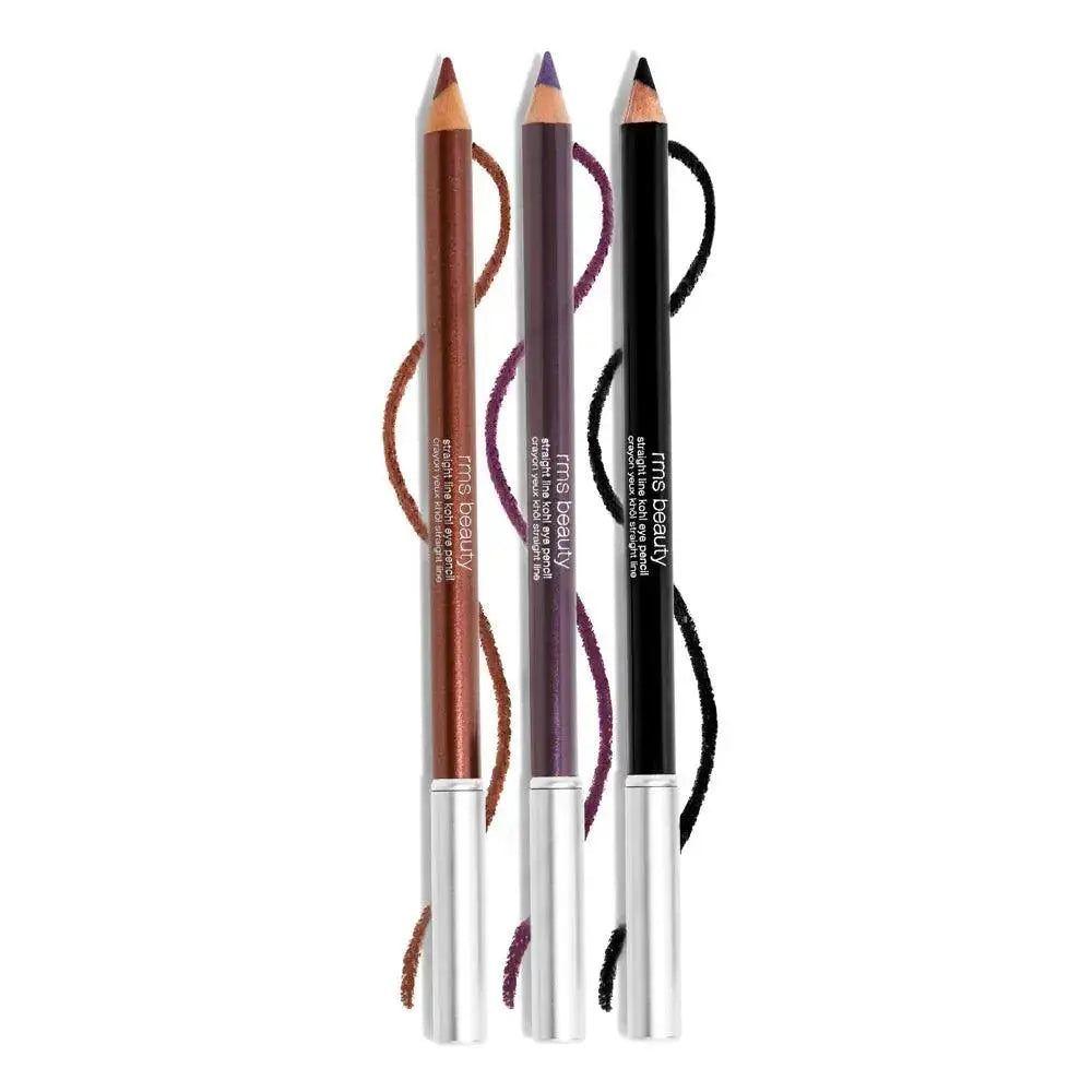 RMS Beauty Straight Line Kohl Eye Pencil in black, showcasing the sleek eyeliner with sharpened tip and smooth application.